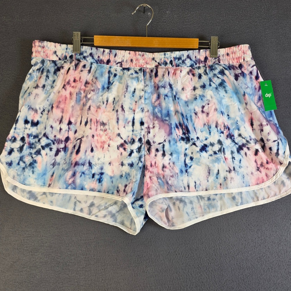 Dip Women Active Sun Glow Lightweight Tie Dye Shorts XXL Blue Pink Lined NWT